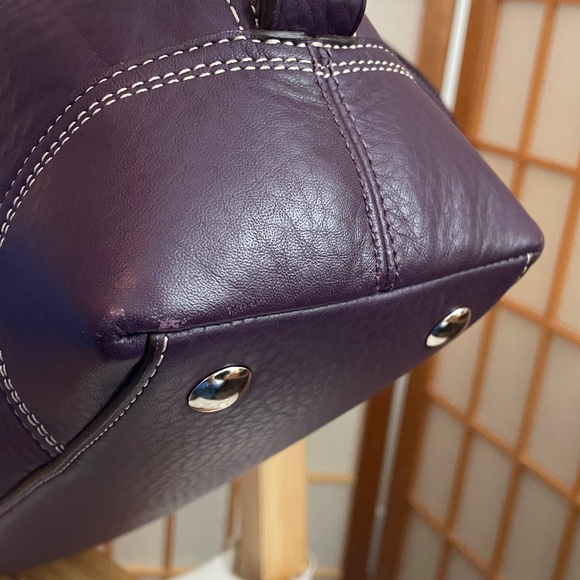 Coach Hampton Pebbled Leather Zipper Satchel in Dark Purple - Picture 16 of 17